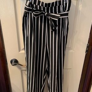 High waisted paper bag pants with tie waist.